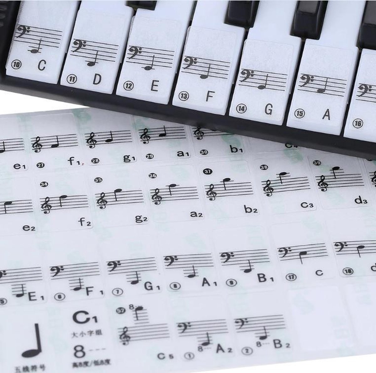 Finefun Autocollants pour touches de piano et clavier Notes de musique pour apprentissage Piano Noir Noir 