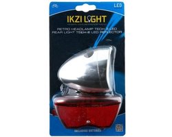 Ikzilight Retro fietslampenset - chroom - 3x LED voor - 5x LED achter - batterijvoeding - zichtbaarheid tot 800m