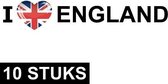 10x I Love England hartjes vlaggen stickers - Great Britain vlag stickers