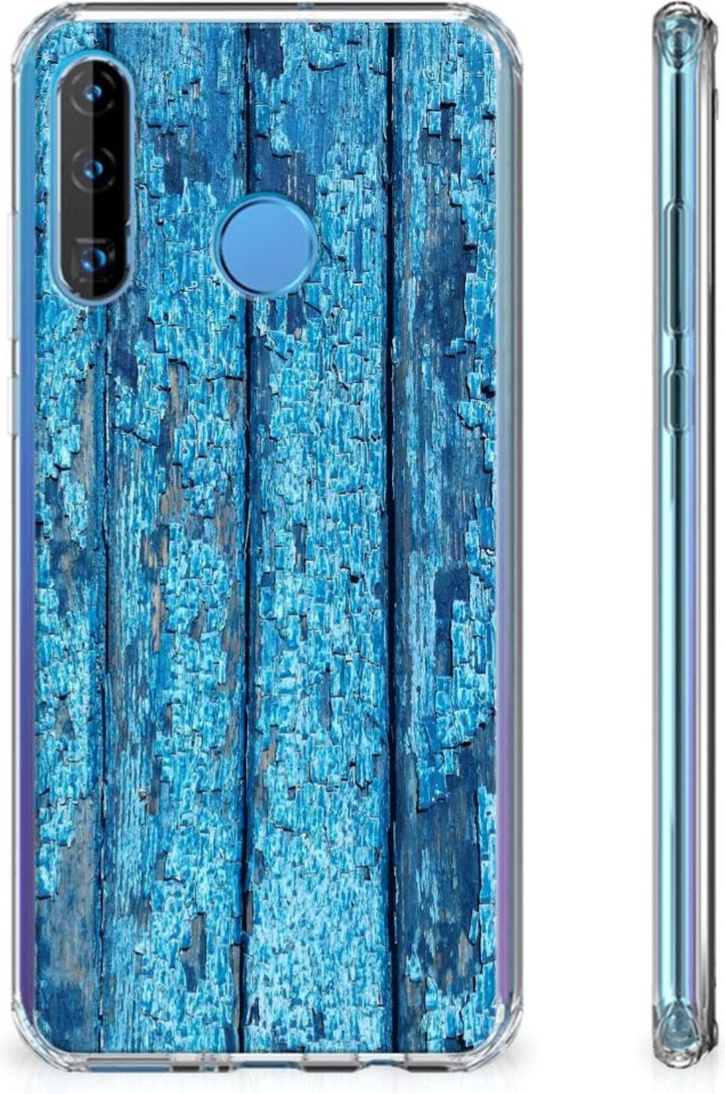 Huawei P30 Lite Stevig Telefoonhoesje Wood Blue