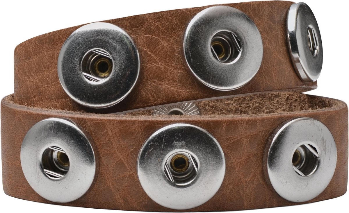 Quiges Damen Armband Aus Echtleder Mit 18mm Druckknöpfen – Grau, Größe 18-20 Cm, Austauschbar