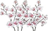 5x Witte/roze Magnolia/beverboom kunsttakken kunstplanten 100 cm - Kunstplanten/kunsttakken - Kunstbloemen boeketten