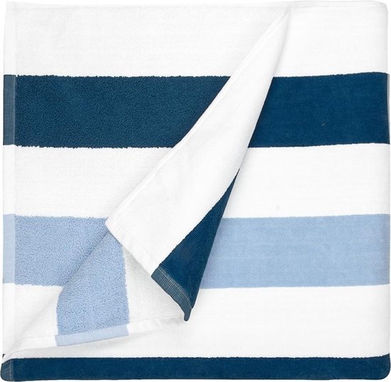 The One Towelling Strandlaken Stripe - 90x190 cm - Badlaken - Handdoek - 100% zacht katoen - Navy/Lichtblauw