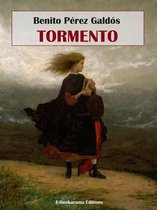 Boek "Tormento" van Benito Pérez Galdós met een schilderij van een meisje met wapperend haar en een boek in haar armen, staande op een heuvel aan zee.