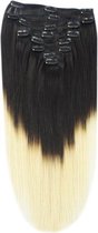 Remy Human Hair extensions Double Weft straight 24 - zwart / blond T1B/60#
