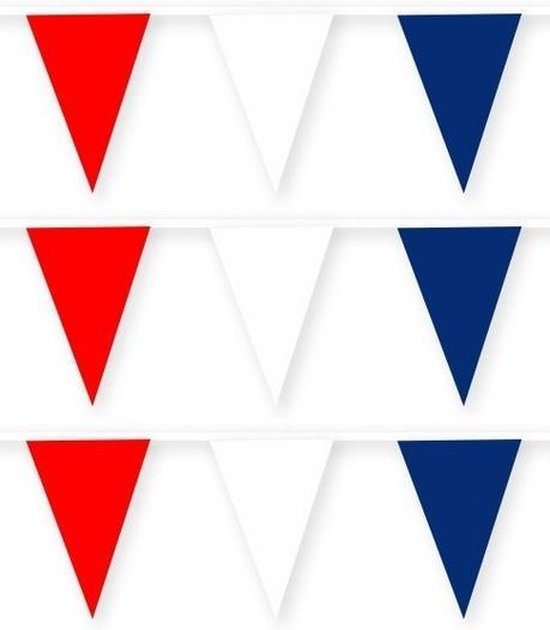 3x Nederland stoffen vlaggenlijnen/slingers 10 meter van katoen- Landen feestartikelen versiering - Holland EK/WK duurzame herbruikbare slinger rood/wit/blauw van stof