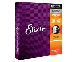 Elixir Nanoweb - Akoestische Gitaarsnaren - 80/20 Brons - Extra Light - Langdurige Toon - Coating Tussen De Wikkelingen - .010-.047