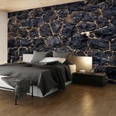 Fotobehang -Muur van zwarte rotsblokken, premium print vliesbehang