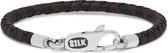 SILK Jewellery - Zilveren Armband - Roots - 830BBR.19 - bruin/zwart leer - Maat 19