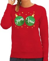 Foute kersttrui / sweater rood met groene Merry Xmas borsten voor dames - kerstkleding / christmas outfit L (40)