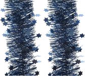 2x Kerstslinger sterren donkerblauw 10 x 270 cm - Guirlande folie lametta - Donkerblauwe kerstboom versieringen