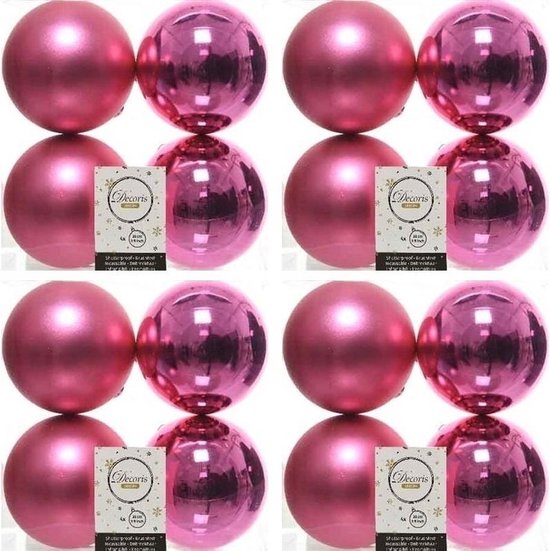 16x Fuchsia roze kunststof kerstballen 10 cm - Mat/glans - Onbreekbare  plastic... | bol.com