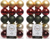 60x Rood/groen/gouden kerstversiering kerstballenset kunststof - 6 cm - kerstbal