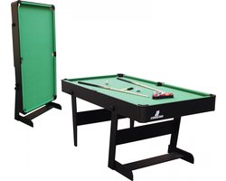 Cougar Hustle L opklapbare Pooltafel in Zwart/groen - 5ft. Poolbiljart tafel inclusief één set poolballen, triangel, 2 keuen, biljartkrijt en borstel - 153x76x79cm