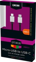 Grixx Optimum USB-C naar USB Micro B kabel - USB 2.0 - 3.0 meter