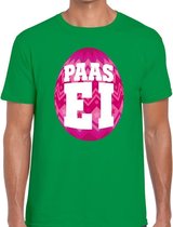 Paasei t-shirt groen met roze ei voor heren M