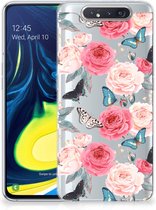 Back Cover Samsung A80 TPU Siliconen Hoesje Butterfly Roses