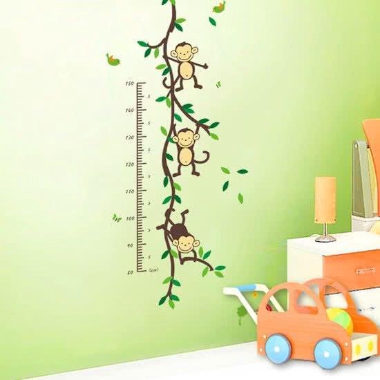 Muursticker groeimeter aapjes aan tak | kinderkamer - babykamer | meetlint - meetlat