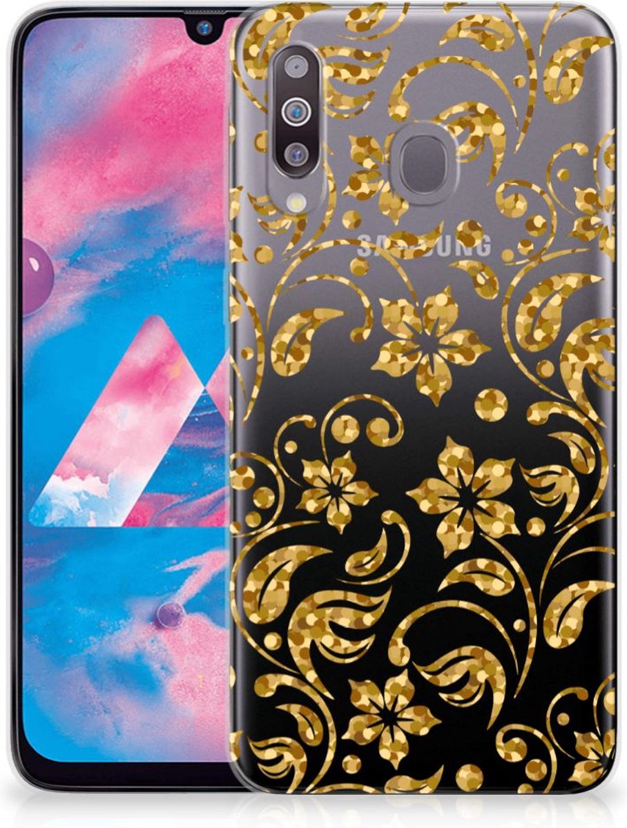 Samsung Galaxy M30 TPU Case Gouden Bloemen