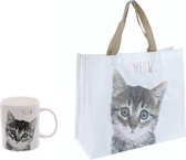 Cadeau pakket Kitten poes Mok en Shoppingbag