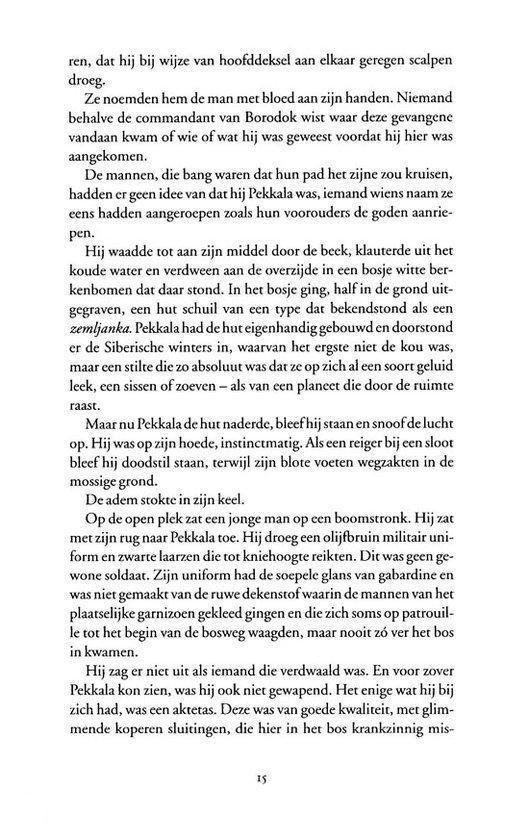 Pagina met tekst en een illustratie van een man in boskleding.