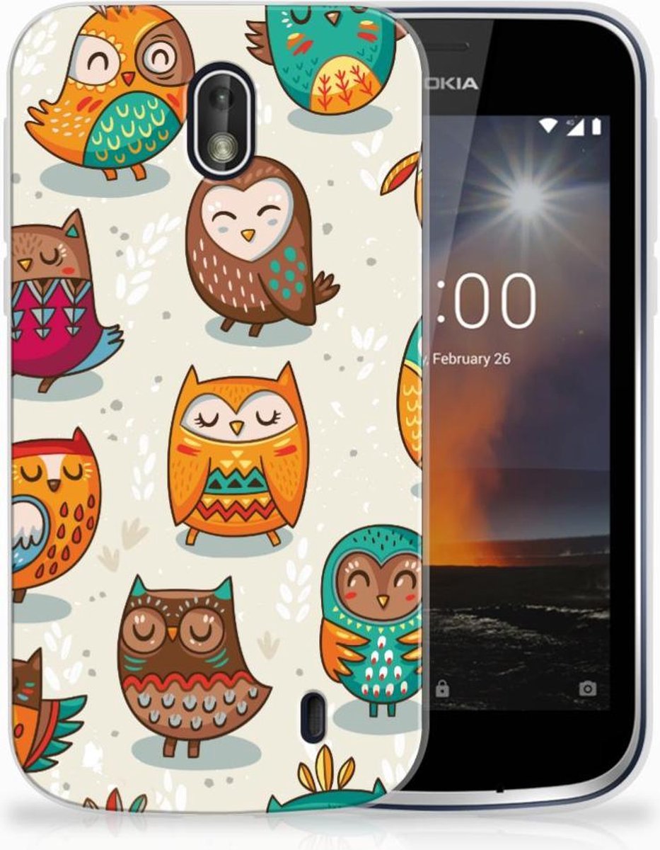 Nokia 1 TPU Hoesje Vrolijke Uilen