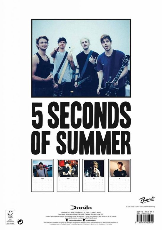 5 Seconds of Summer Official 2018 Calendar A3 Poster Format  bol.com