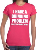 Drinking problem wine tekst t-shirt roze dames XL