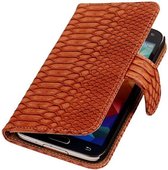 Samsung Galaxy S5 mini Snake Slang Booktype Wallet Hoesje Bruin - Cover Case Hoes