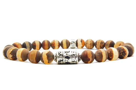 Beaddhism - Armband - Matt Brown Striped Dzi - Mantra - 8 mm - 21