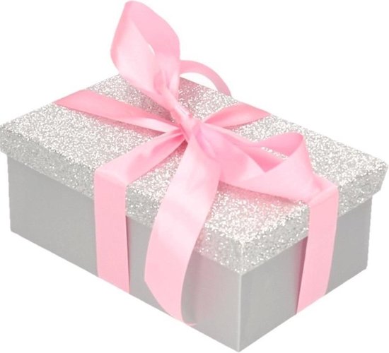 Coffret cadeau - Coffret cadeau paillettes argent 15 x 9 cm et ruban cadeau  rose -... | bol.com