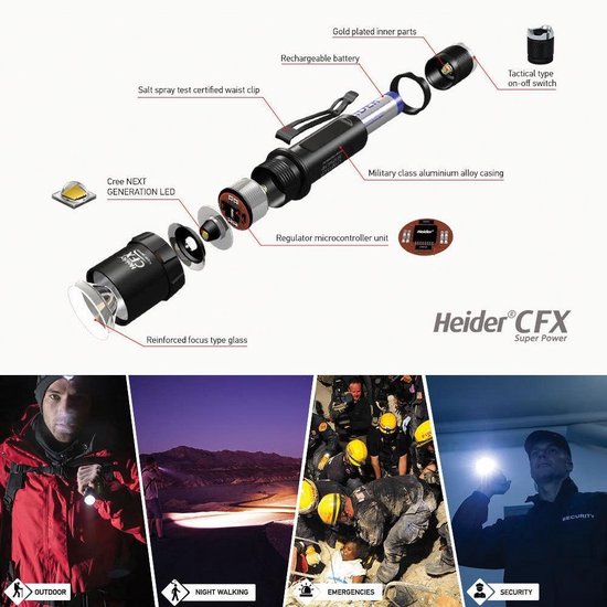 Heider CFX Super Power Portable oplaadbare zaklamp - CREE LED nieuwe  Generatie -... | bol.com