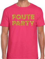 Foute Party gouden glitter tekst t-shirt roze heren S