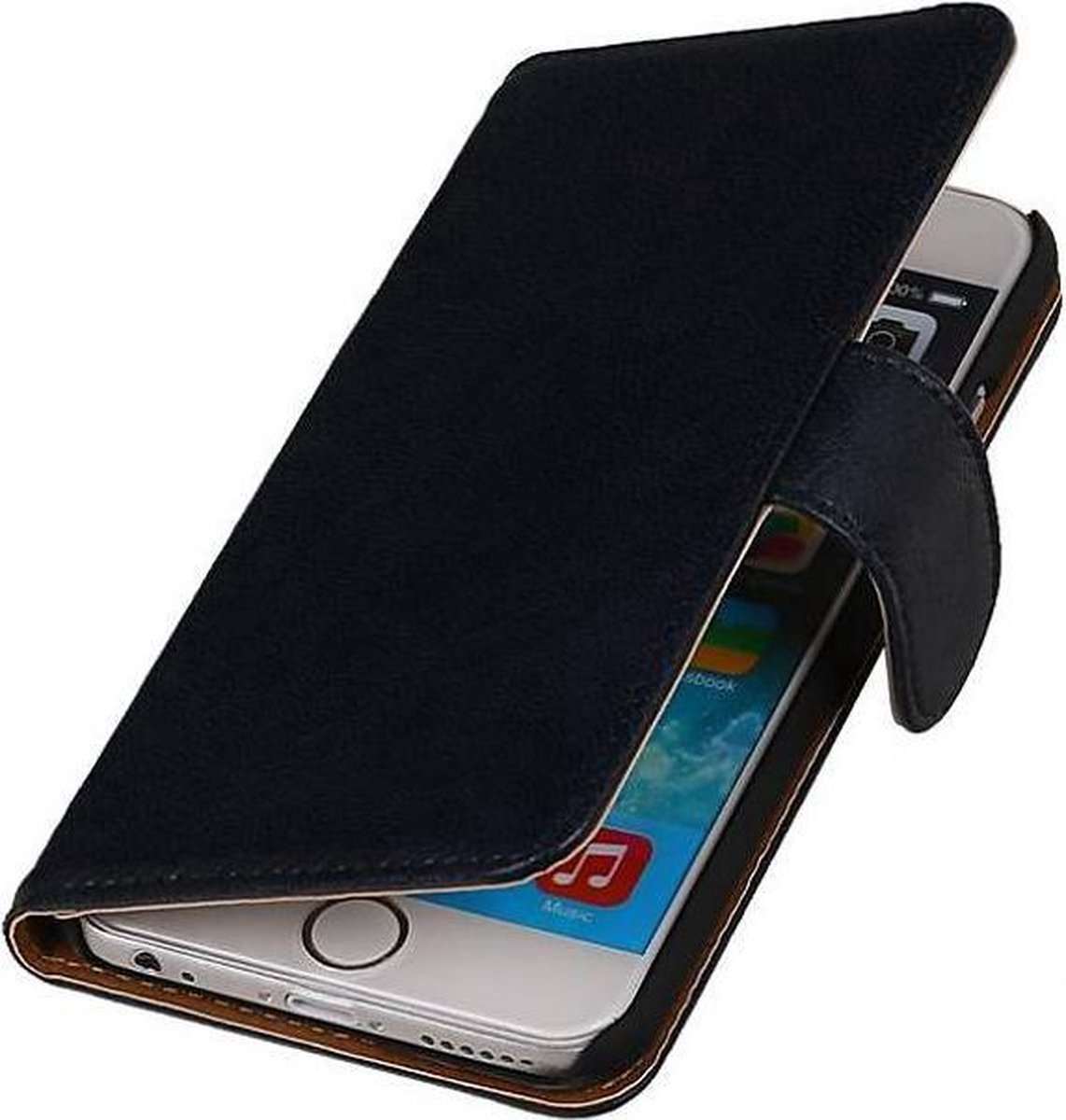 Washed Leer Bookstyle Hoesje - Geschikt voor iPhone 6 Plus Donker Blauw