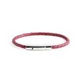 PRINS. Armband PB0022-BRE-19 - Heren - Bordeaux Rood Gevlochten Leer (4mm), RVS Slot - 19,5 cm