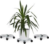 Relaxdays 3x plantentrolley - rem - 4 wielen - plantenroller - plantenonderzetter - metaal