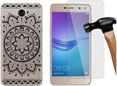 MP Case glasfolie tempered screen protector gehard glas voor Huawei  Y5 / Y6 2017 + Gratis Tribal TPU case hoesje voor Huawei  Y6 / Y5 2017