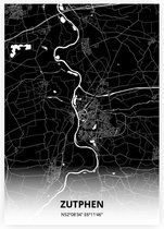 Zutphen plattegrond - A4 poster - Zwarte stijl