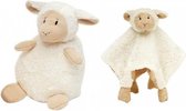 Happy Horse wit schaap/lammetje knuffeldoek/tuttel en zittend knuffeltje 26 cm - Kraamcadeau - Baby speelgoed