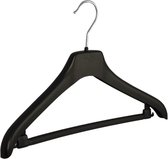 De Kledinghanger Gigant - 10 x Mantel / kostuumhanger kunststof zwart met schouderverbreding en broeklat, 38 cm