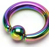 Tepelpiercing titanium ringetje regenboog kleuren