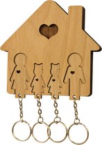 MiMi Innovations® Sleutelhouder van hout met 4 sleutelhangers - Sleutelrek - Wandmontage - Decoratief - Familie met 2 Dochters