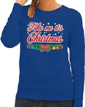 Foute kersttrui / sweater voor dames - blauw -Take Me Its Christmas XS (34)