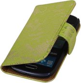 Mobieletelefoonhoesje.nl  - Samsung Galaxy S3 Mini Hoesje Bloem Bookstyle Groen