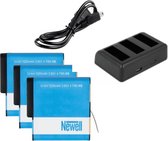 3x Accu + XL Oplader Newell voor GOPRO HERO5/6/7 BLACK EN HERO 2018 Batterij