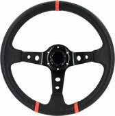 AutoStyle Universeel sportstuur 'Deep-Dish' - Ø350mm - Zwart PU-Leder + Zwarte spaken + Rode Strepen