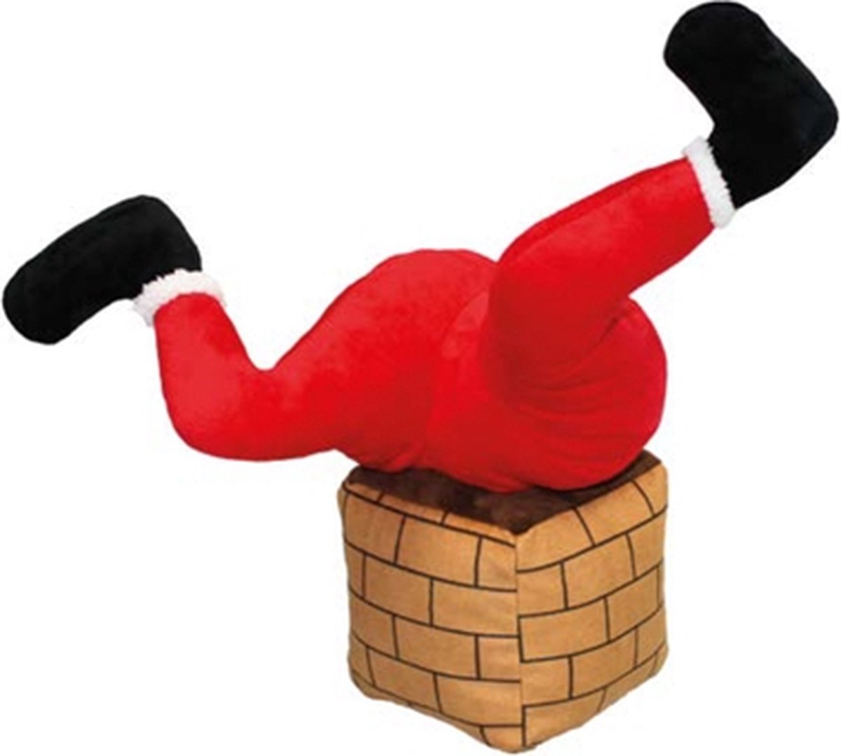 Vrolijke kerstmanfiguur klem in schoorsteen, rode en witte outfit, schattig en feestelijk.