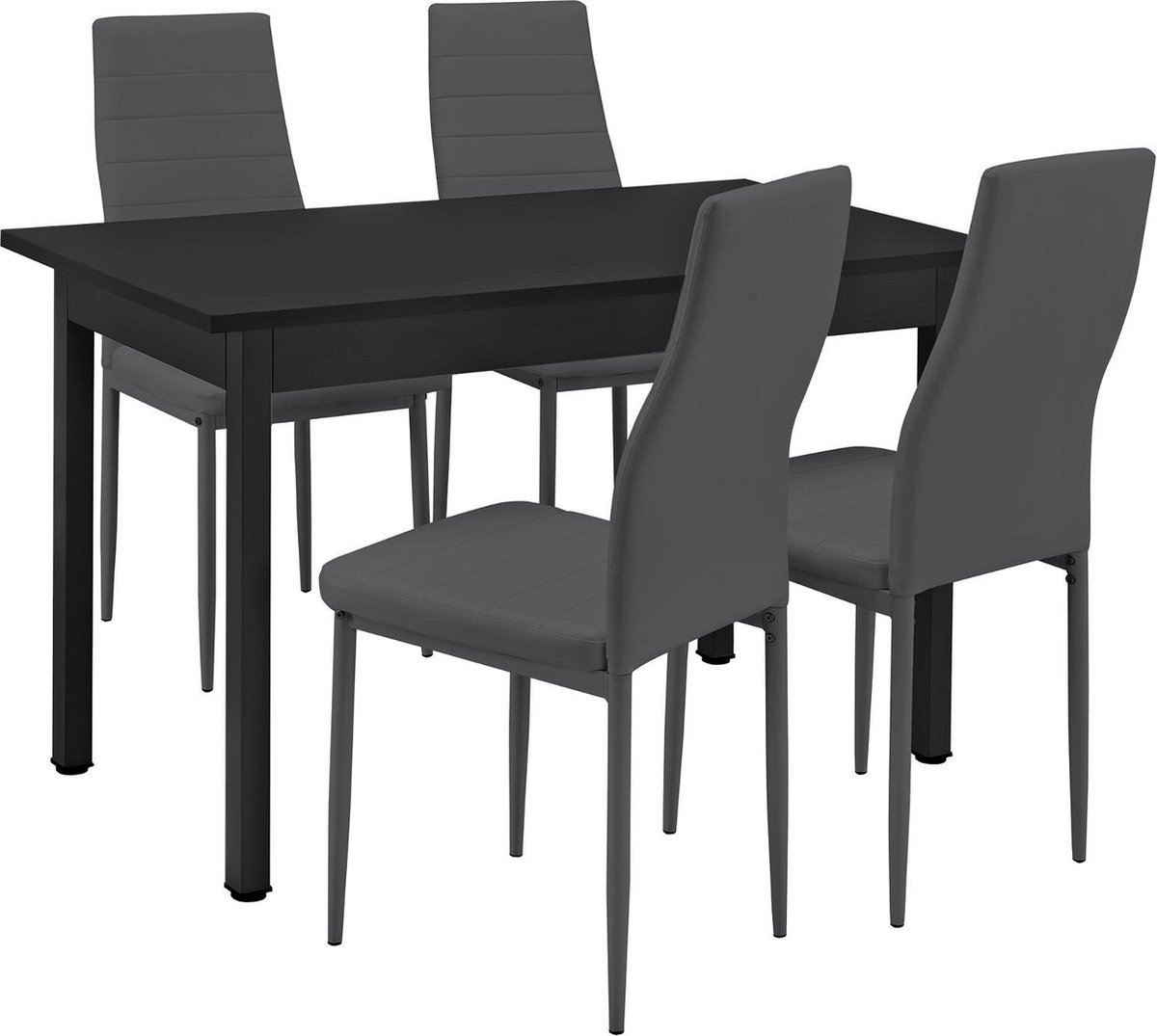 en.casa Eethoek eetkamerset Graz 5-delig tafel met stoelen donkergrijs