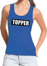 Topper  in kader tanktop dames blauw  / mouwloos shirt Topper in zwarte balk - dames S