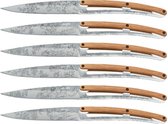 "Deejo Table Mirror Finish Steakmessen, Olijfhout 'Toile du Jouy'-print 6 stuks"